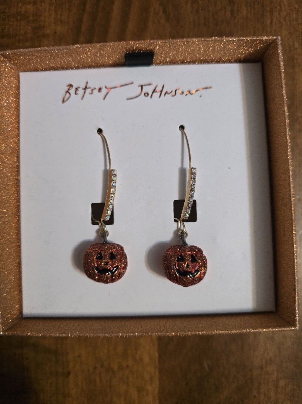 Betsey Johnson Glitter Pumpkin Drop Earrings - Orange and Gold